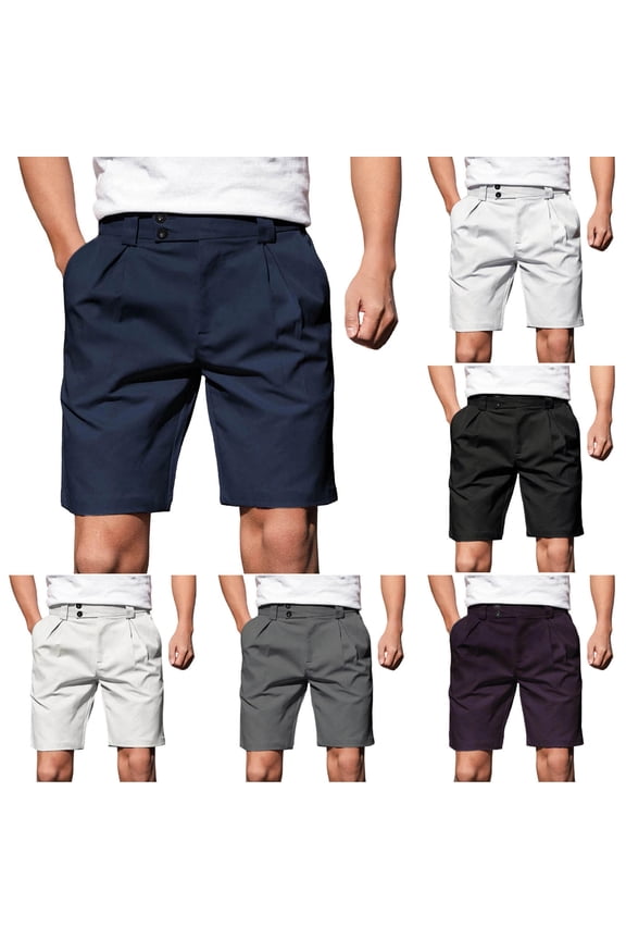 Men Solid Button Zip Pocket Business Half Shorts Pants