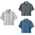 thumbnail image 1 of Antinious Men Solid Check Short Sleeve Collared Business Work Cropped Shirts with Button, 1 of 5