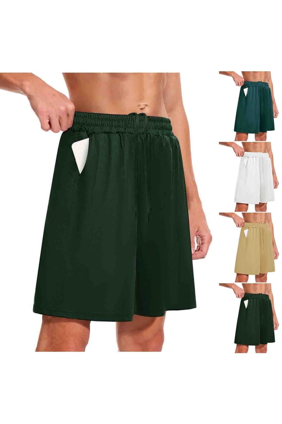 Men Solid Drawstring Pocket Running Fitness Half Shorts Pants