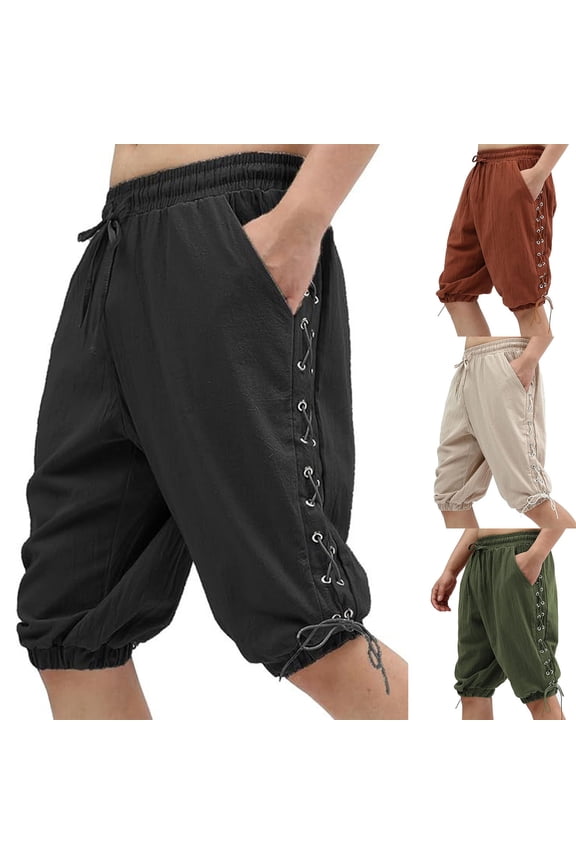 Men Solid Elastic Waist Pocket Drawstring Tapered Leg Shorts