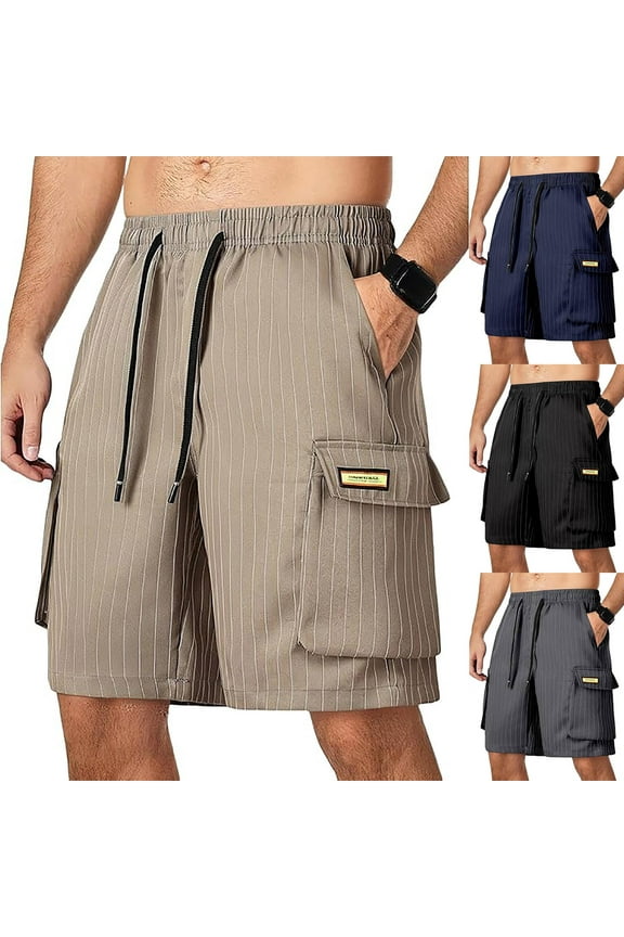 Men Solid Elastic Waist Pocket Fitness Workout Half Shorts Pants