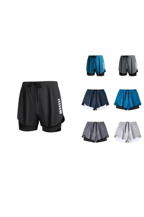 Men Solid Elastic Waist Running Plus Size Loose Double Layer Workout Shorts