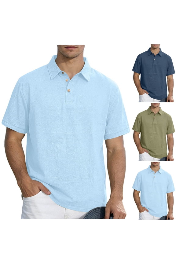 Men Solid Half Button Collar Short Sleeve Business Work Breathable Casual Tops