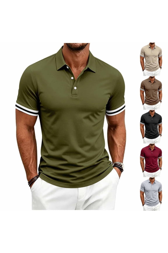 Men Solid Half Button Collar Short Sleeve Daily Loose Casual Tops