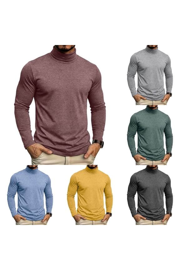 Men Solid High Neck Long Sleeve Base Layer Loose T-Shirts