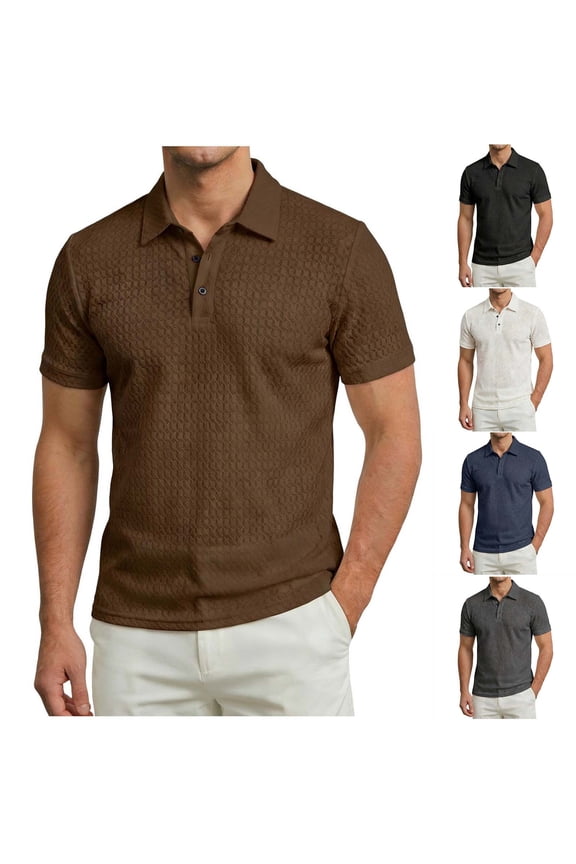 Men Solid Ice Silk Breathable Short Sleeve Collared Button Business Work T-Shirts