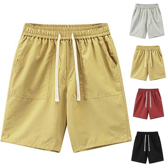 Antinious Mens Solid Drawstring Pocket Casual Running Elastic Waist Beach Shorts