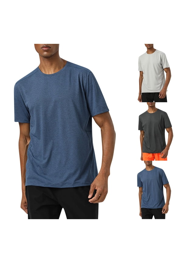 Men Solid Lightweight Cool Touch Short Sleeve Crew Neck Outdoor Sport Tops