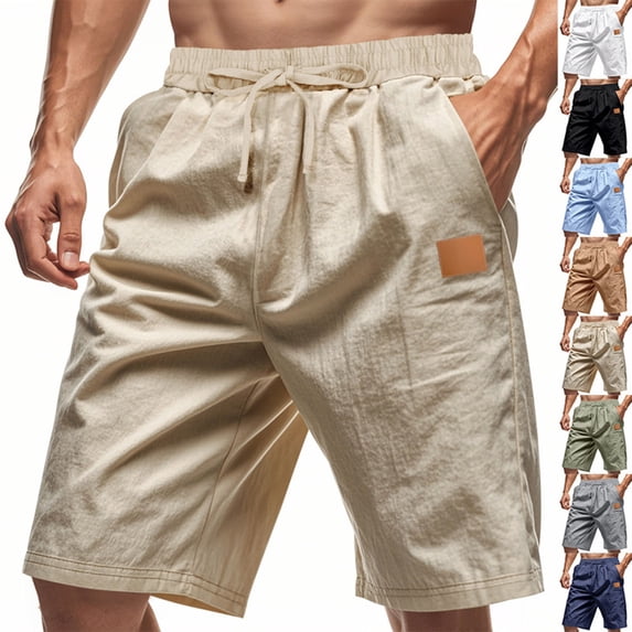 Antinious Mens Solid Elastic Waist Drawstring Pocket Casual Breathable Shorts