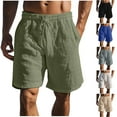 thumbnail image 1 of Antinious Men Solid Linen Like Drawstring Elastic Waist Pocket Breathable Shorts, 1 of 5