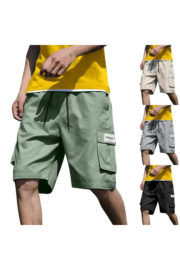 Men Solid Loose Casual Sport Cargo Half Shorts Pants