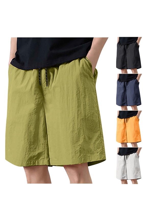 Men Solid Loose Straight Leg Daily Casual Sport Half Shorts Pants