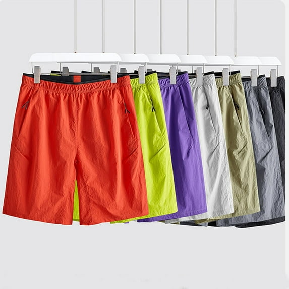 Antinious Men Solid Loose Zip Pocket Inner Drawstring Stretch Waist Half Shorts Pants