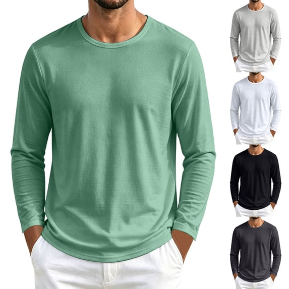 Antinious Men Solid Mesh Round Neck Long Sleeve Breathable Versatile Leisure Fall Tops