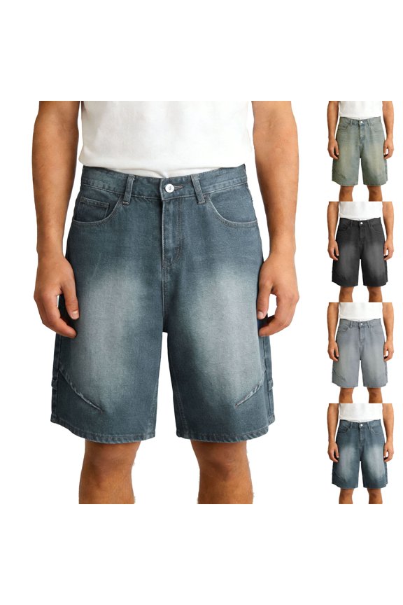 Men Solid Pocket Classic Denim Half Shorts Pants Street Wear