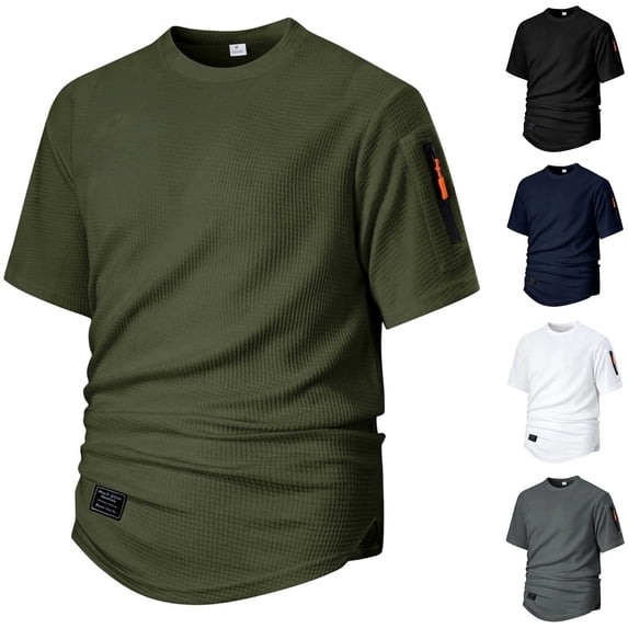 Antinious Men Solid Round Neck Arm Zip Short Sleeve Loose Daily Casual Tops