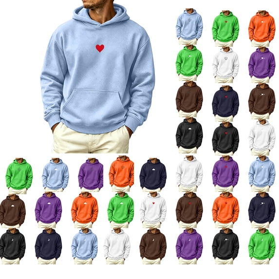 Antinious Men Solid Round Neck Long Sleeve Hooded Outer Pockets Loose Knit Casual Basic Sweatshirt