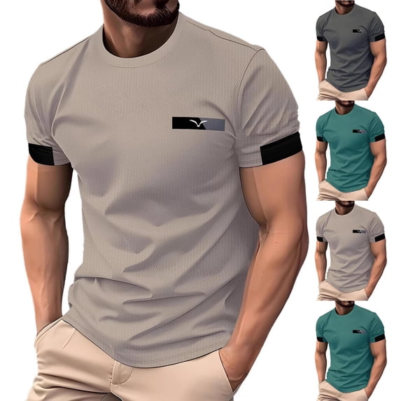 Antinious Men Solid Round Neck Short Sleeve Breathable Loose Casual Tops
