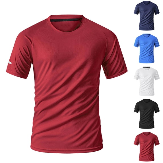 Antinious Men Solid Short Sleeve Crewneck Summer Ice Silk Breathable Tops