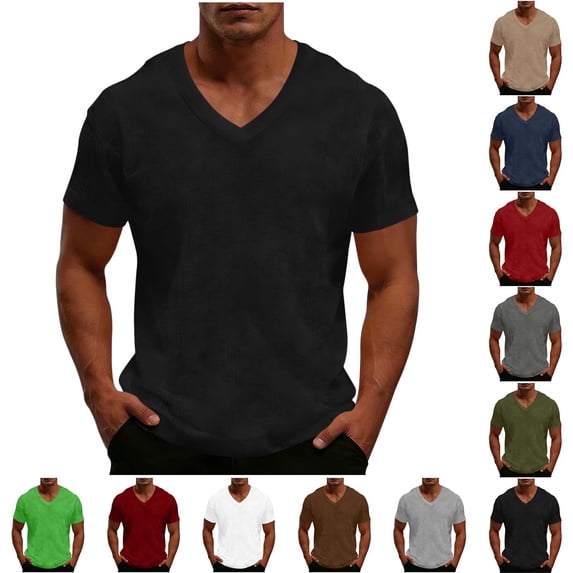 Antinious Men Solid Short Sleeve V-Neck Summer Plus Size Soft Textured Sleep Shirts