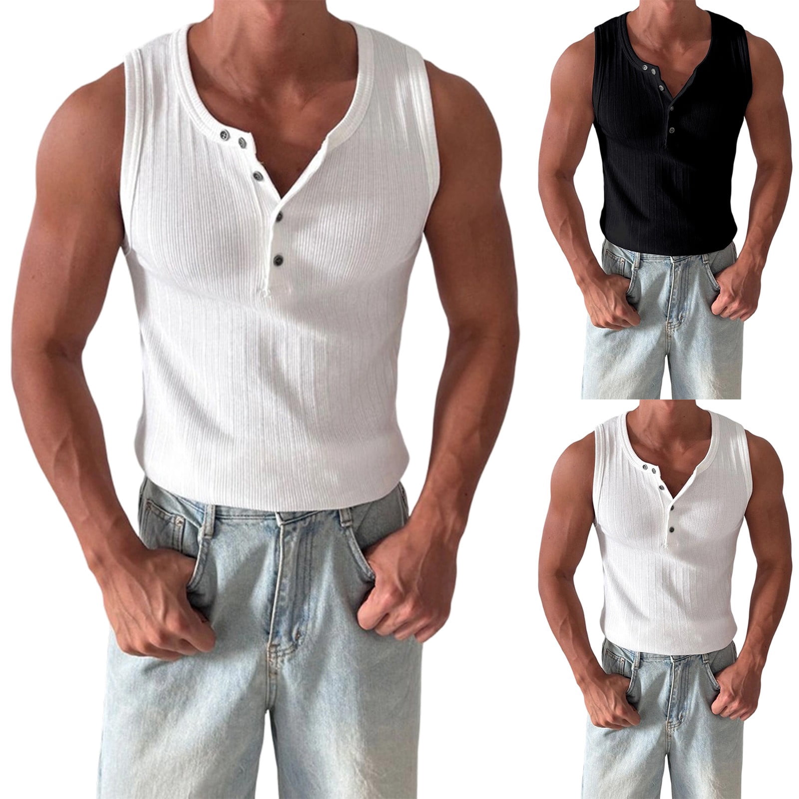 Antinious Men Solid Sleeveless V-Neck Summer Casual Fitness Workout ...