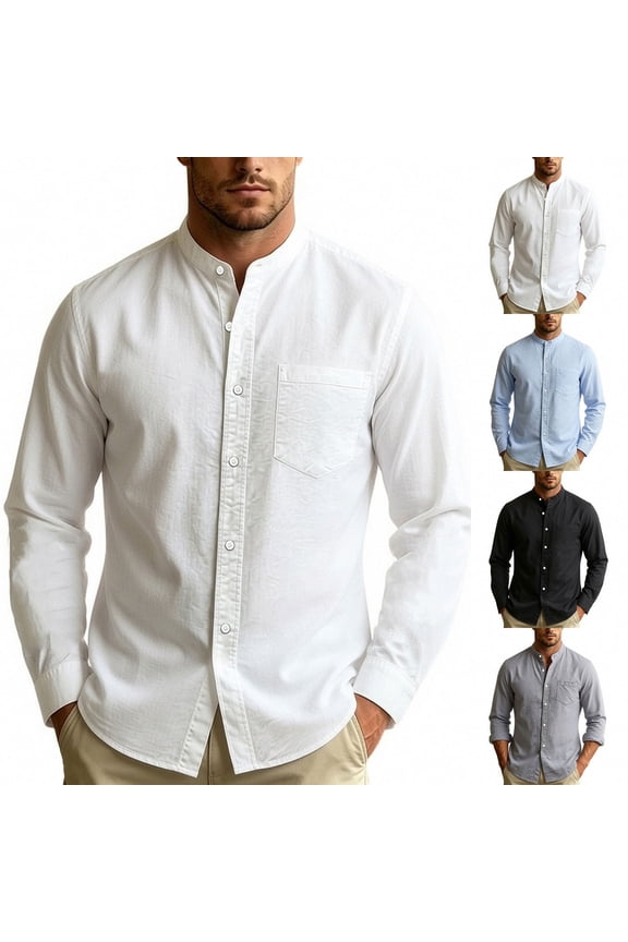 Men Solid Stand Collar Loose Fall Versatile Business Casual Fall Tops