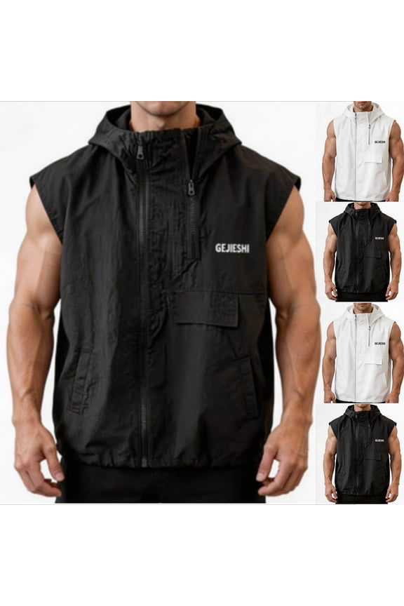 Men Solid Wrinkle Zip Sleeveless Loose Cargo Outdoor Trendy Tank Top