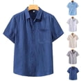 thumbnail image 1 of Antinious Men Summer Solid Short Sleeve Collared Casual Comfortable Loose Blouses, 1 of 3