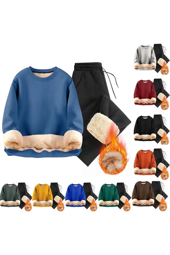 Mens Flannel Winter Pajamas Set,Track Suits for Men Set,Winter Outfits for Men Solid Drawstring Trouser Warm Long Sleeve Set Pants Sweatshirts,Orange,XL