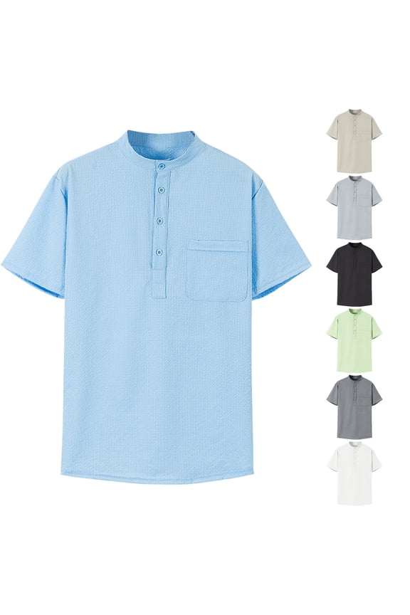 Mens Summer Beach Shirt,Workout Tops Men,Man Shirt Short Sleeve Stand Collar Unbuckle Pineapple Plaid Shirt Fallow Shirt Blouse,Black,L