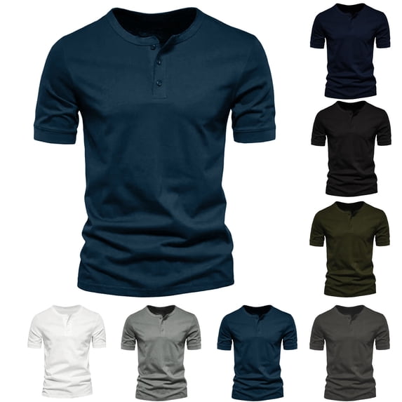 Antinious Men Casual Solid Fashion Pullover Round Neck Short Sleeve Blouse,Army Green,M