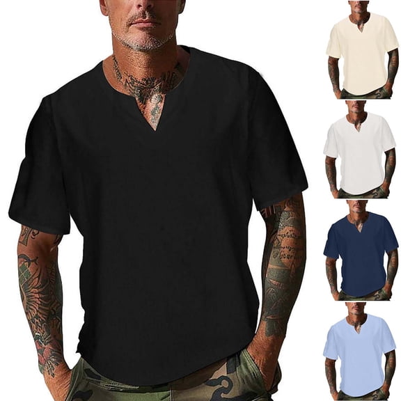 Antinious Mens Summer Beach Shirt,Workout Tops Men,Men Shirts Solid Round Neck Irregular Pullover Short Sleeve Workout Tops,Black,M