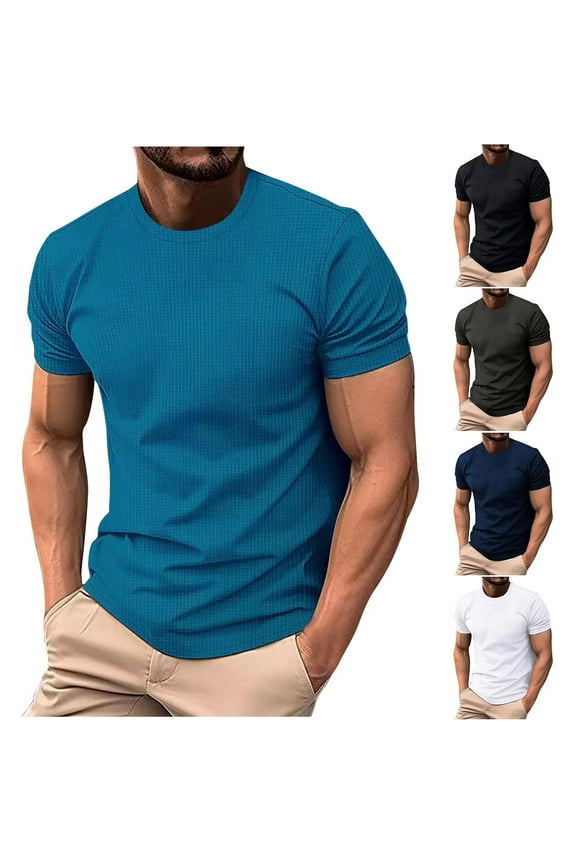 Men Summer Pullover Solid Sport Short Sleeve Lape Loose Gym Shirts,Navy,L