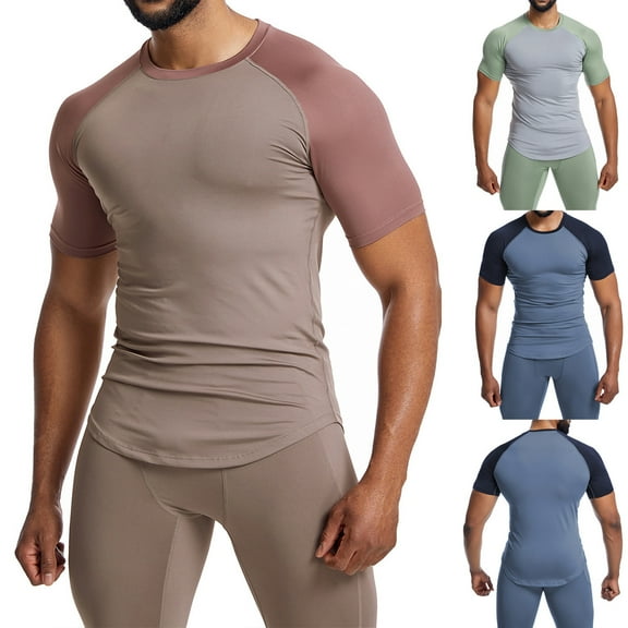 Antinious Mens Fashion Solid Round Neck Elastic Fabric Short Shirts,Red,L