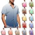 thumbnail image 1 of Antinious Mens Short Sleeve Button up Casual Fashion Turndown Collar Printing Tshirts,Watermelon Red,L, 1 of 5
