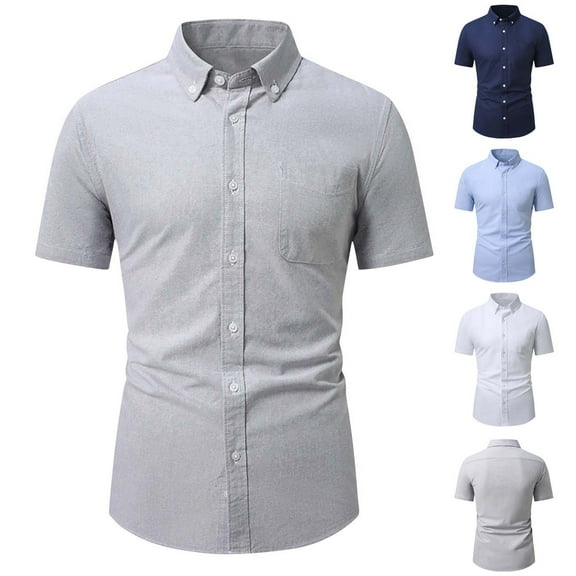 Antinious Mens Short Sleeve Button up Business Casual Solid Lapel Fashion Shirt,White,M