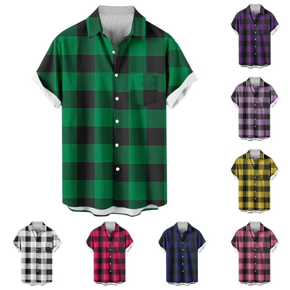 Antinious Mens Short Sleeve Button up Casual Fashion Turndown Collar Workout Tops,Hot Pink,M