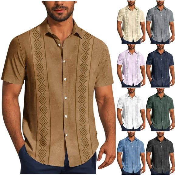 Antinious Mens Short Sleeve Button up Casual Shirt Vintage Bowling Beach Shirts,Dark Blue,L