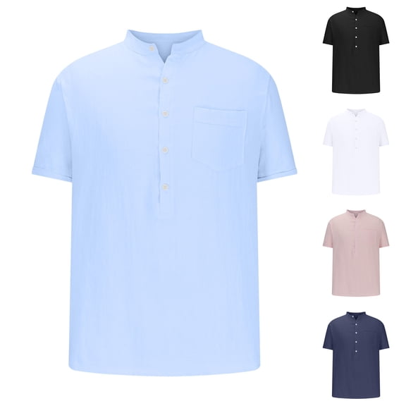 Antinious Mens Short Sleeve Button up Casual Solid Turndown Collar Blouse,Navy,XL