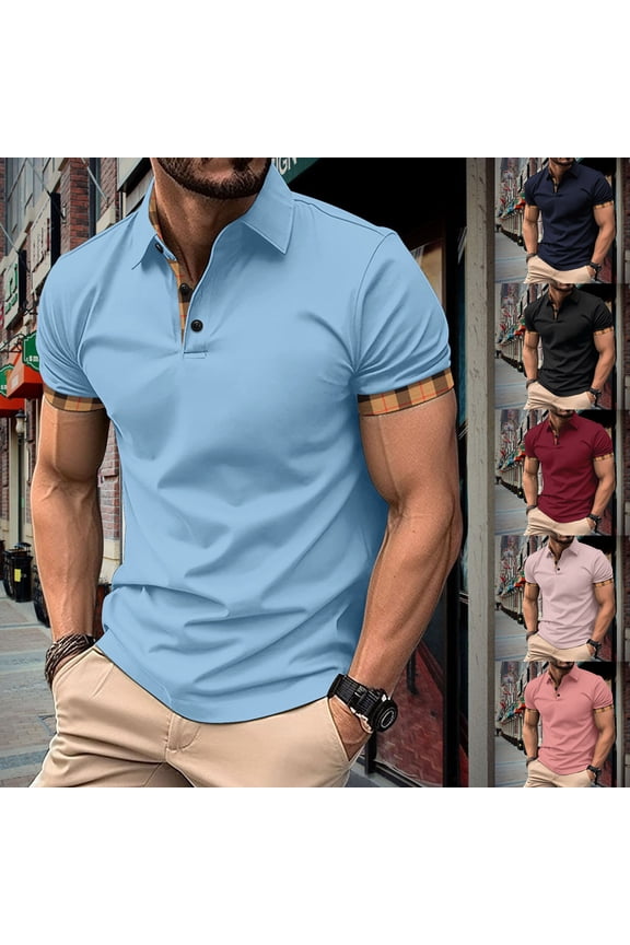 Mens Short Sleeve Button up Casual Top Solid Turndown Collar Blouse,Pink,S