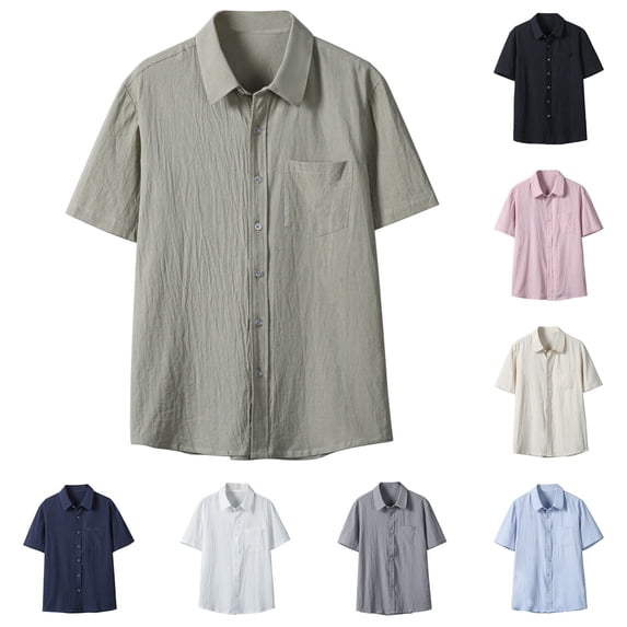 Antinious Mens Short Sleeve Button up Holiday Casual Solid Pocket Lapel Fashion Shirt,Pink,XXXL