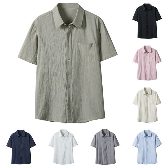 Antinious Mens Short Sleeve Button up Holiday Casual Solid Pocket Lapel Fashion Shirt,Pink,XXXXXL