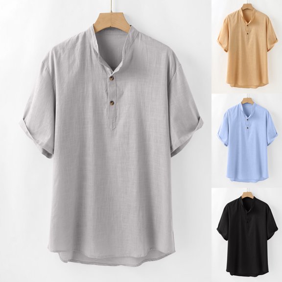 Antinious Mens Summer Beach Shirt,Workout Tops Men,Mens Short Sleeve Shirts Button up Slim Fitting Collar Casual Blouse,Light Blue,L