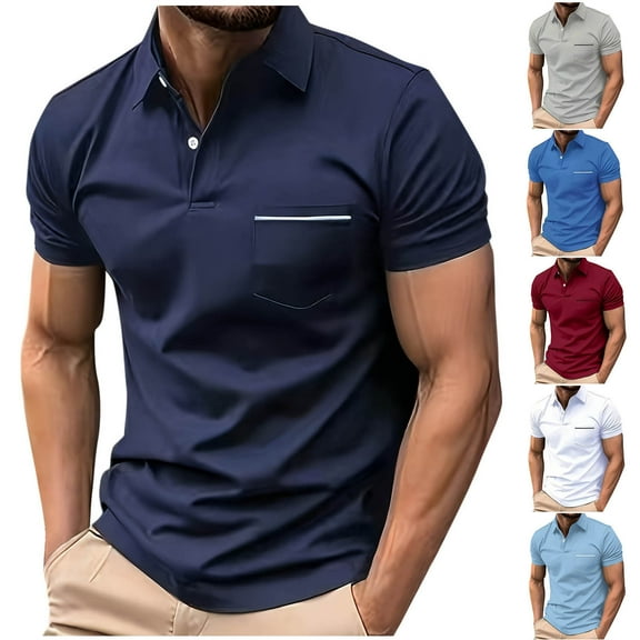 Antinious Mens Summer Beach Shirt,Workout Tops Men,Mens Short Sleeve Shirts Button up Solid Outdoors Pocket Turndown Collar Blouse,Blue,L