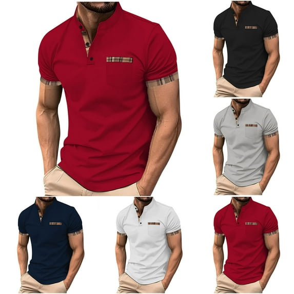 Antinious Mens Summer Beach Shirt,Workout Tops Men,Mens Short Sleeve Shirts Button up Solid Pullover Stand Collar Pockets Tops,White,XXL