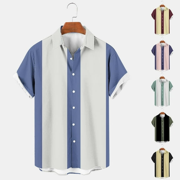 Antinious Men Summer Print Short Sleeve Casual Loose Tshirts with Button,Pink,XXL