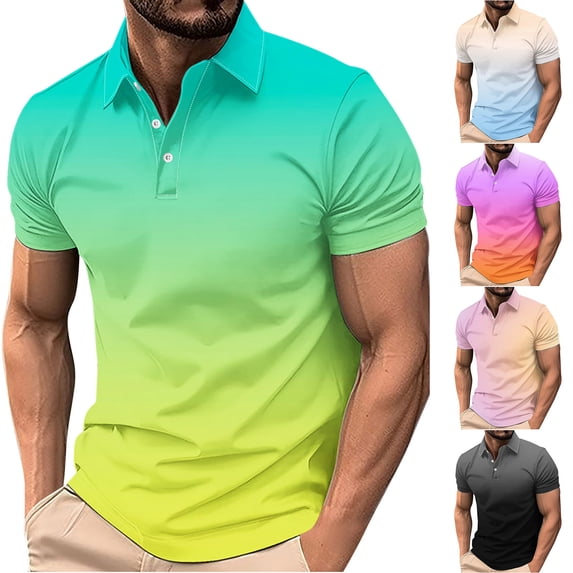 Antinious Man Short Sleeve Button up Casual Gradient Lapel Oversized Tshirts,Green,M