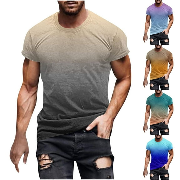 Antinious Mens Summer Shirts,Beach Shirt Men,Men Print Short Sleeve Round Neck Top Casual Fashion Short Sleeve,Khaki,L