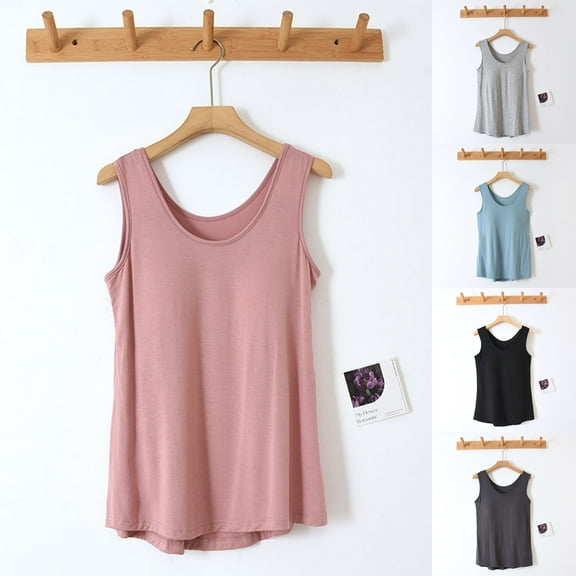 Antinious Pajama Tank Tops for Women With Built in Bra Base Layer Sleeveless Soft Casual Sleepwear,Holiday!Sleep Shirts for Women,Women Tops Casual,Pink,L