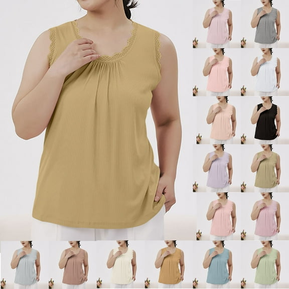 Antinious Pajama Tank Tops for Women Solid Crew Neck Sleeveless Tank Top With ,Holiday!Sleep Shirts for Women,Women Tops Casual,Yellow,Free Size